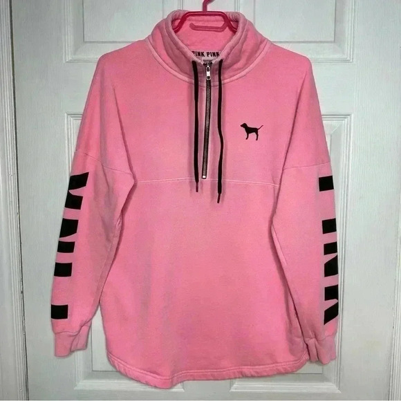 Victoria’s Secret PINK Sweatshirt Half Zip Pink &  Black Size Extra Small - Picture 1 of 16